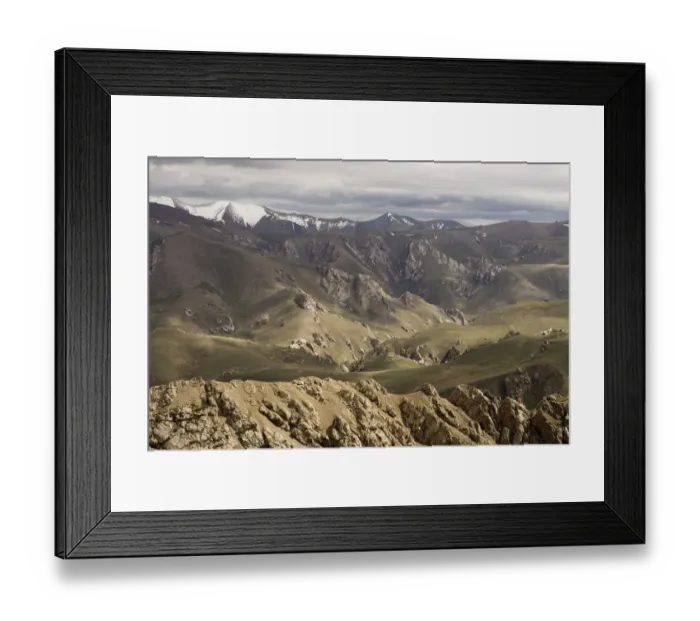 Framed Print : Canyons and snow-capped mountains, Pikertyk, Tien Shan Mountains, eastern Kyrgyzstan Framed Print : Canyons and snow-capped mountains, Pikertyk, Tien Shan Mountains, eastern Kyrgyzstan