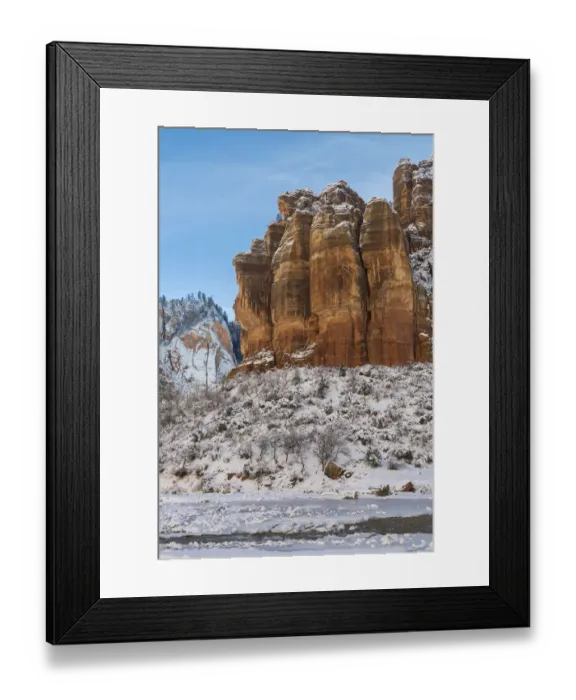 Framed Print : Sandstone formation in winter, Virgin River, Zion National Park, Utah Framed Print : Sandstone formation in winter, Virgin River, Zion National Park, Utah