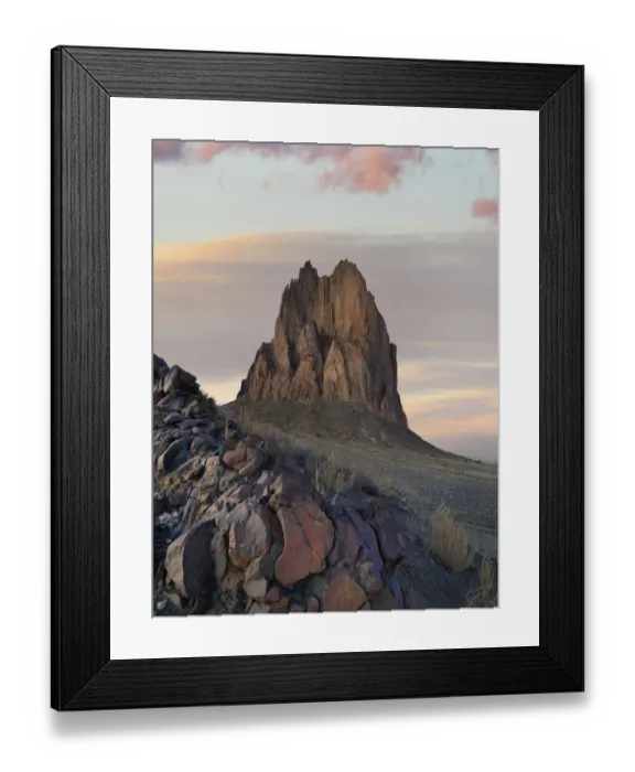 Framed Print : Rock formation at sunset, remenant basalt core of extict volcano, Ship Rock, New Mexico Framed Print : Rock formation at sunset, remenant basalt core of extict volcano, Ship Rock, New Mexico