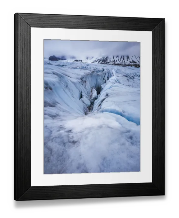 Framed Print : Glacial crevasse of coastal glacier, Krossfjorden, Spitsbergen, Svalbard, Norway Framed Print : Glacial crevasse of coastal glacier, Krossfjorden, Spitsbergen, Svalbard, Norway