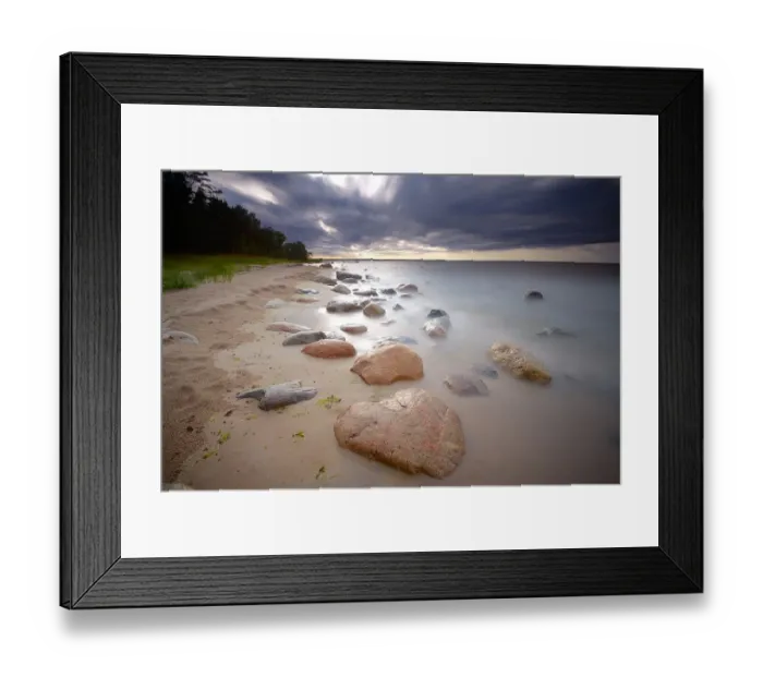 Framed Print : The coast of Lahemaa National Park is characterized by forest, beaches with boulders and the sea