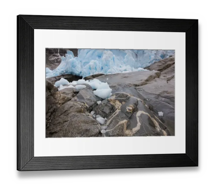 Framed Print : end of Nigardsbreen glaciar with ice on rocks, Nigardsbreen, Norway Framed Print : end of Nigardsbreen glaciar with ice on rocks, Nigardsbreen, Norway