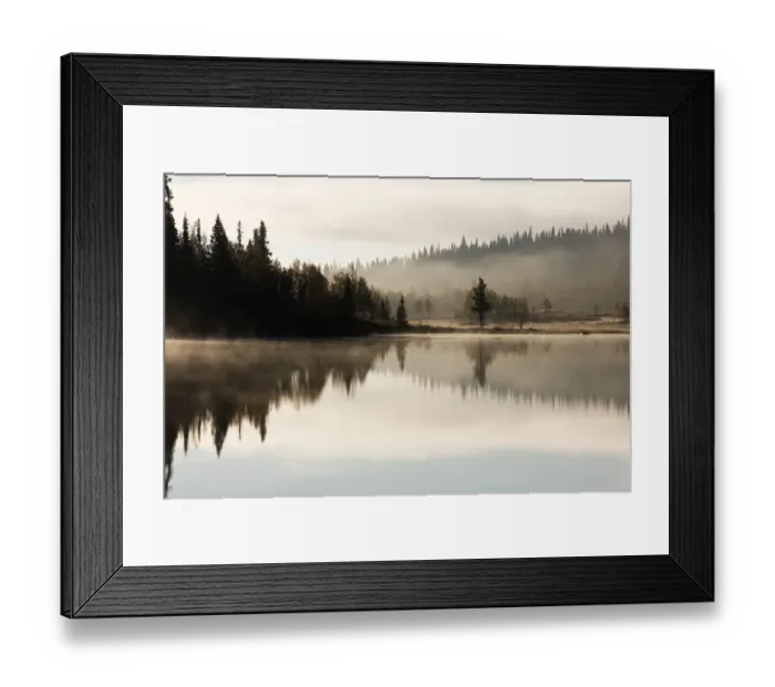 Framed Print : Mist at sunrise over a lake in Oppsjomira nature reserve, Oppsjomira, Gausdal, Norway Framed Print : Mist at sunrise over a lake in Oppsjomira nature reserve, Oppsjomira, Gausdal, Norway