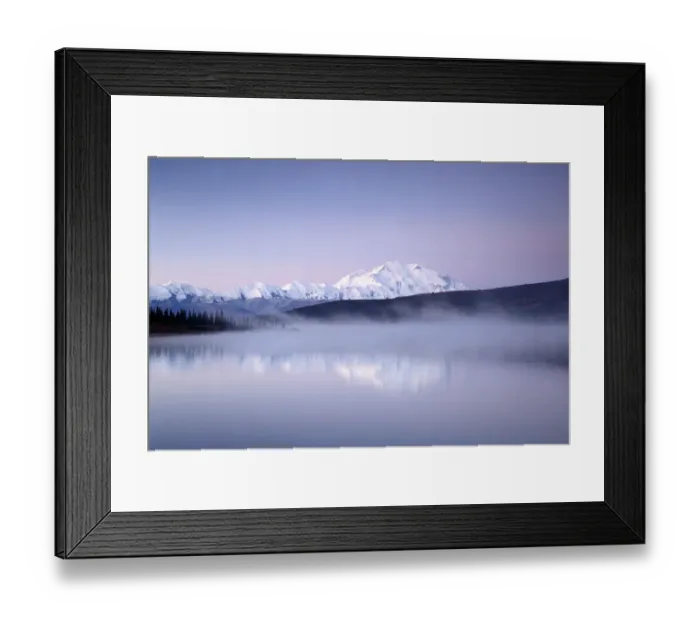 Framed Print : Scenic view of Mount Denali and the Alaska Range while morning mist rises from Wonder Lake Framed Print : Scenic view of Mount Denali and the Alaska Range while morning mist rises from Wonder Lake