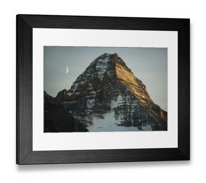 Framed Print : Crescent moon and summit of Mount Assiniboine, Mount Assiniboine Provincial Park, British Columbia Framed Print : Crescent moon and summit of Mount Assiniboine, Mount Assiniboine Provincial Park, British Columbia