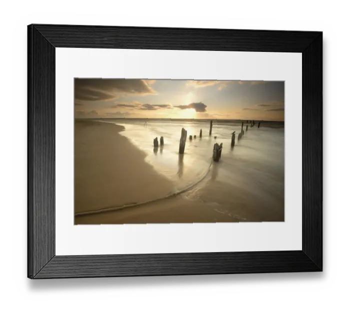 Framed Print : Sunset at the remains of an old plank way in the Baltic Sea near Mazirbe, Mazirbe Framed Print : Sunset at the remains of an old plank way in the Baltic Sea near Mazirbe, Mazirbe