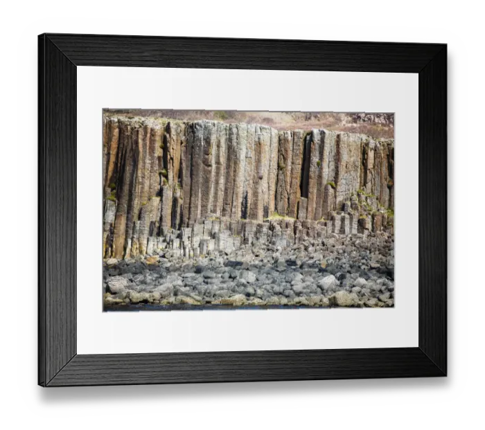 Framed Print : Basalt column formations and rocks at coastal area, Isle of Ulva, Scotland Framed Print : Basalt column formations and rocks at coastal area, Isle of Ulva, Scotland