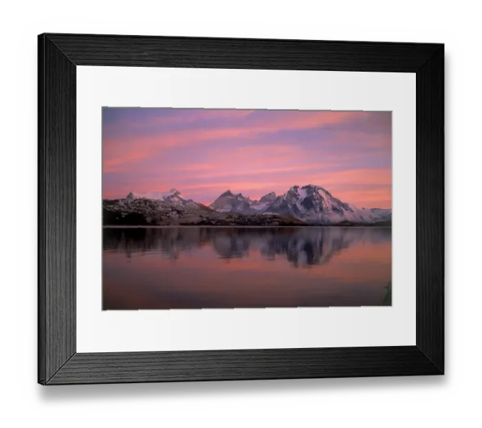Framed Print : The Torres del Paine Range and the Laguna Verde Lake at dusk, Torres del Paine, Region XII