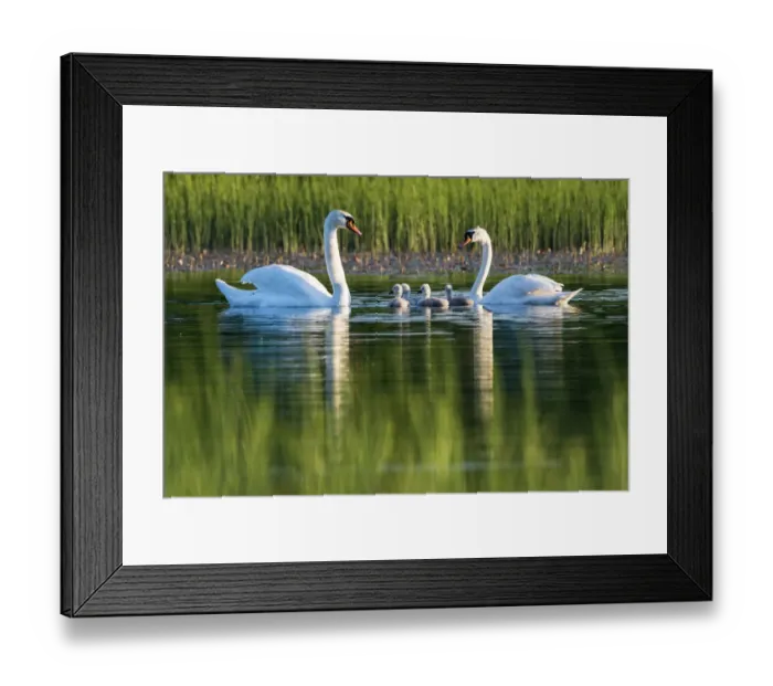 Framed Print : Mute swans (Cygnus olor) with cygnets at edge of lake, Tartu region, Estonia, Tartu region Framed Print : Mute swans (Cygnus olor) with cygnets at edge of lake, Tartu region, Estonia, Tartu region