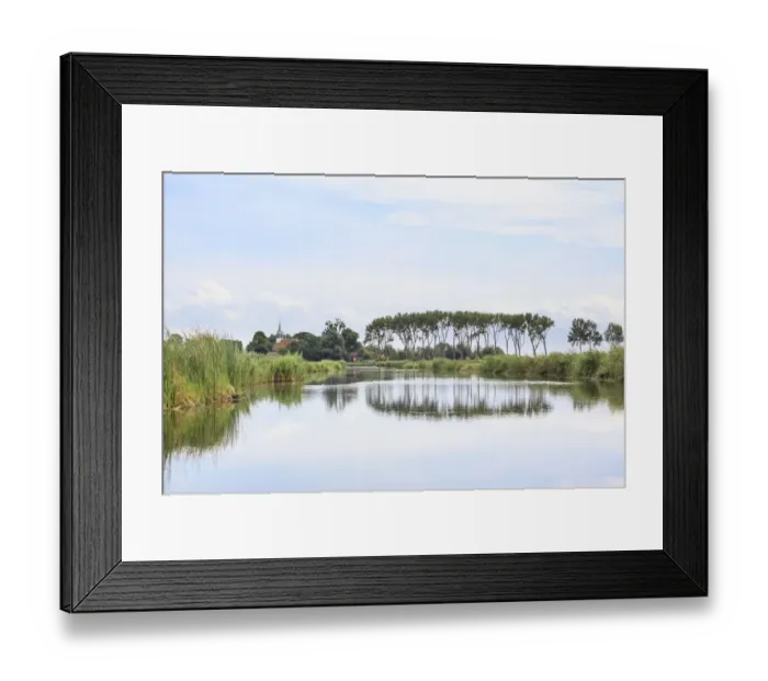 Framed Print : Summer view on polder landscape with trees with reflections in water Framed Print : Summer view on polder landscape with trees with reflections in water