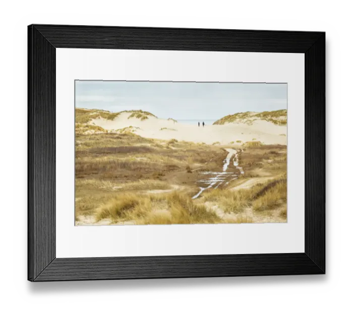 Framed Print : Two people walking to the sea in a wet dune valley, Schoorlse Duinen, Noord-Holland Framed Print : Two people walking to the sea in a wet dune valley, Schoorlse Duinen, Noord-Holland