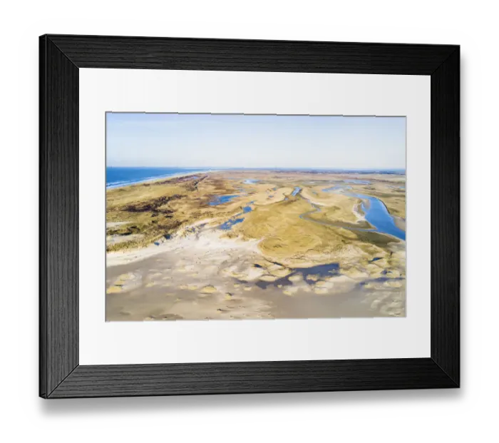 Framed Print : Aerial view of the Slufter valley with dunes, Texel, Noord-Holland, The Netherlands Framed Print : Aerial view of the Slufter valley with dunes, Texel, Noord-Holland, The Netherlands