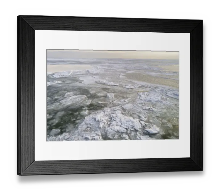 Framed Print : Aerial view of frozen Markermeer with drifting ice after a long period of frost in Framed Print : Aerial view of frozen Markermeer with drifting ice after a long period of frost in