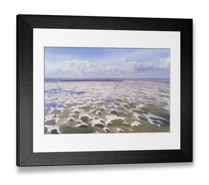 Framed Print : Aerial view of melting ice in the Gouwzee, as seen from Marken in the direction of Framed Print : Aerial view of melting ice in the Gouwzee, as seen from Marken in the direction of