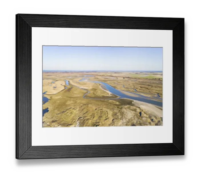 Framed Print : Aerial view of the Slufter Valley, looking out over the island in the direction of Framed Print : Aerial view of the Slufter Valley, looking out over the island in the direction of