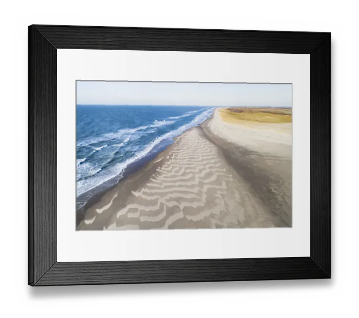 Framed Print : Aerial view of North Sea beach with dunes near the Slufter valley, Texel, Noord-Holland Framed Print : Aerial view of North Sea beach with dunes near the Slufter valley, Texel, Noord-Holland