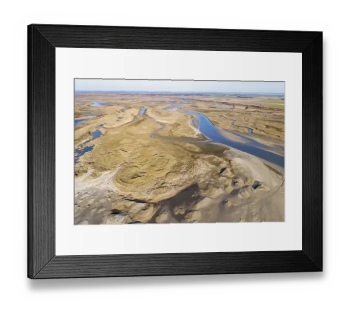 Framed Print : Aerial view of the Slufter Valley, looking out over the island in the direction of Framed Print : Aerial view of the Slufter Valley, looking out over the island in the direction of