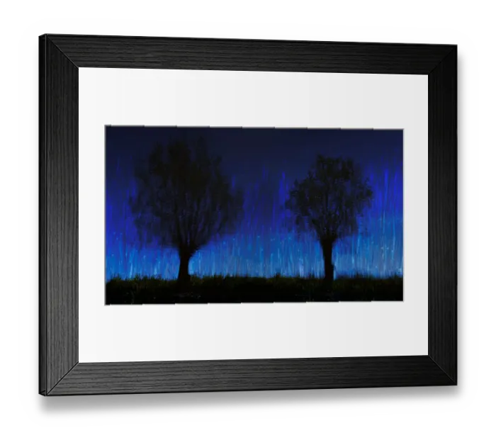 Framed Print : Van Gogh like impression of the reflection of two trees in the water in the late evening Framed Print : Van Gogh like impression of the reflection of two trees in the water in the late evening