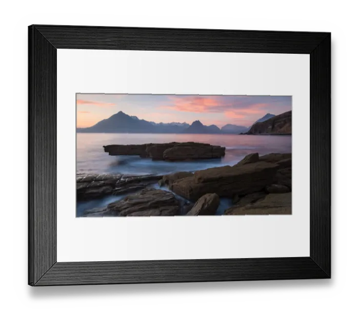 Framed Print : Sunset looking towards the Cullins from Elgol beach, Isle of Skye Framed Print : Sunset looking towards the Cullins from Elgol beach, Isle of Skye