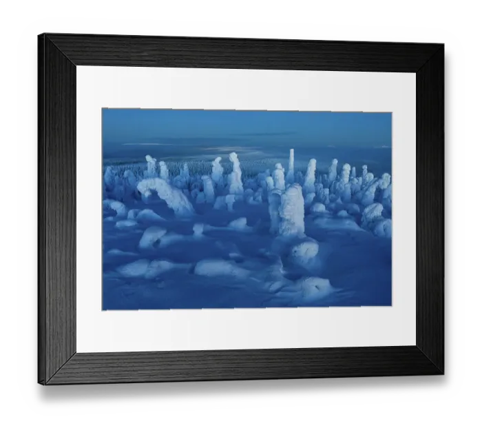 Framed Print : Wide angle view over a snow-covered forest landscape near the Russian border at blue hour, a short period of twilight, North Ostrobothnia, Finland - This photo won 10th place in the Landscape category of the GDT Nature Photographer of the Year 2023 Framed Print : Wide angle view over a snow-covered forest landscape near the Russian border at blue hour, a short period of twilight, North Ostrobothnia, Finland - This photo won 10th place in the Landscape category of the GDT Nature Photographer of the Year 2023