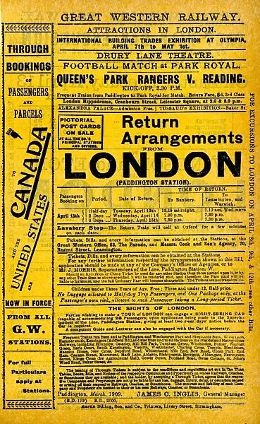 Great Western Railway Excursion Handbill, 1909