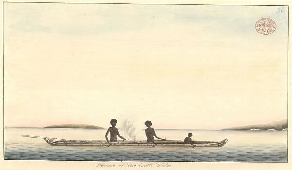 An Aboriginal family paddling a canoe