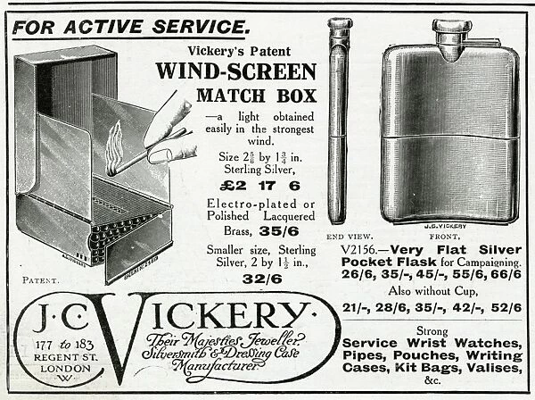 Advert for J. C Vickery wind screen for match box 1914