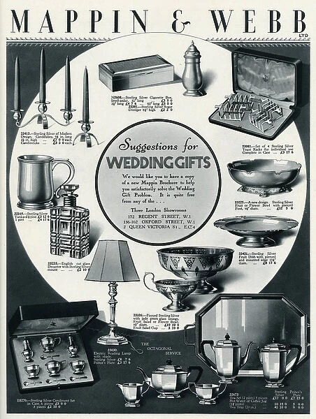 Advert for Mappin & Webb wedding gifts 1935