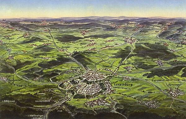 Aerial map view of Luxembourg City, Luxembourg