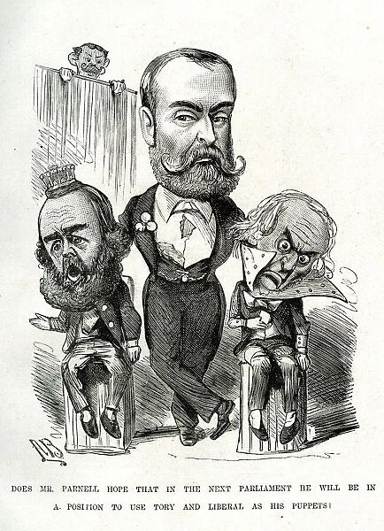 Cartoon, Parnell with Gladstone and Salisbury