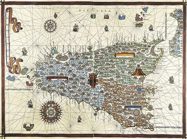 Chart by Joan Martines. Island of Sicily (1591)