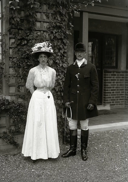 Edwardian woman and man in hunting attire