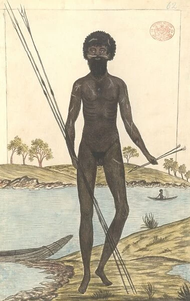 Full-length portrait of an Aboriginal man named Cameragal, e