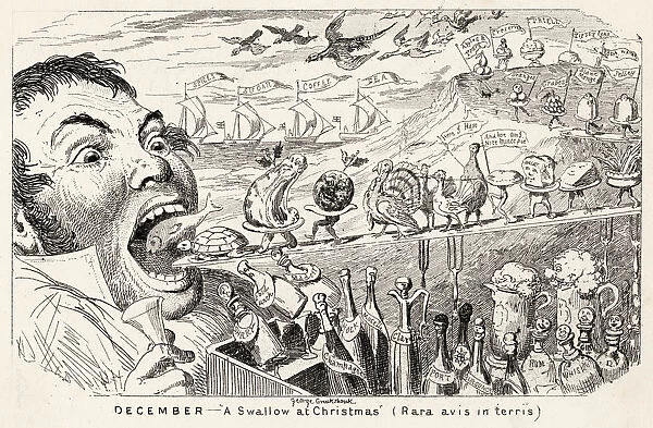 Gluttony. A SWALLOW AT CHRISTMAS satire on seasonal gluttony Date: 1841