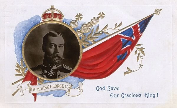 HRH King George V - inset portrait with British flag