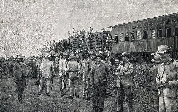 Image of the construction of the railway in Cuba