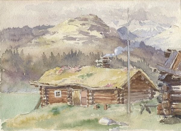 Norway. A log cabin sketched in Norway.. August 1912