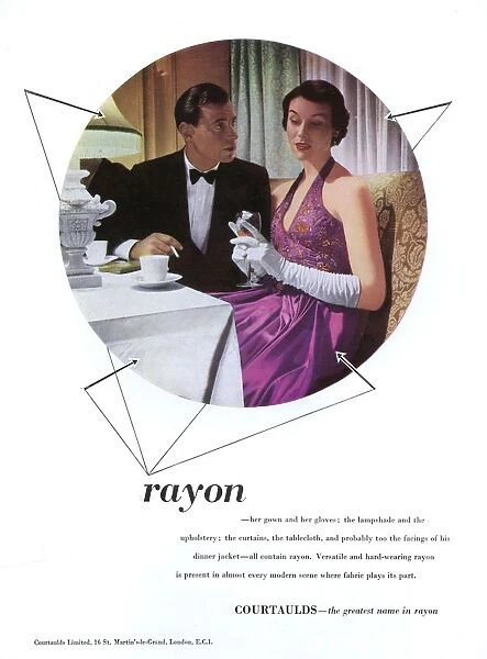 Rayon advert with couple, 1951