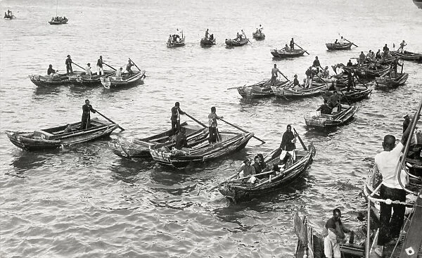 Rowing boats, sampans at Weihaiwei, Weihai, China