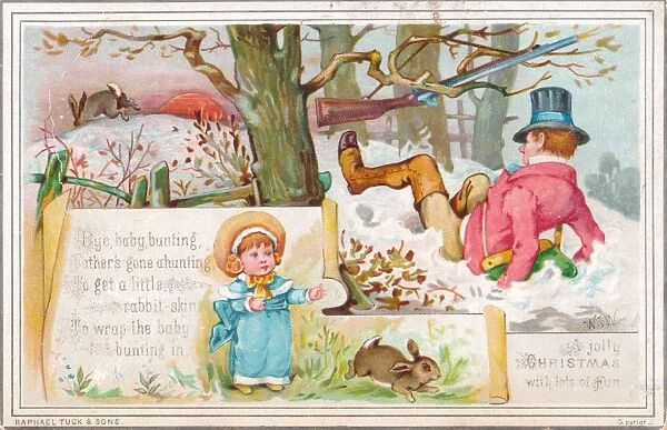 Toddler with nursery rhyme scene on a Christmas card