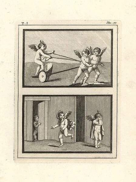 Two vignettes of Cupids or genii playing ancient games