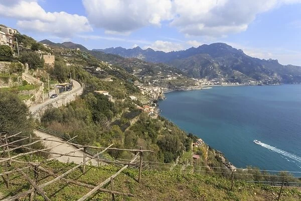 Coastal view above Castiglione di Ravello, towards Minori and Maiori, Costiera Amalfitana