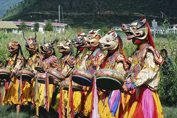 Masked Bhutanese dancers, Bhutan