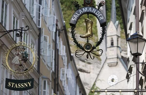 Shop signs, Getreidegasse, Salzburg, Austria, Europe