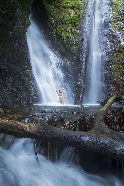 Central America, Costa Rica, waterfall in the Piedras Blancas national park near Playa