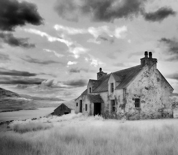 Infrared image of a derelict farmhouse near Arivruach, Isle of Lewis, Hebrides, Scotland