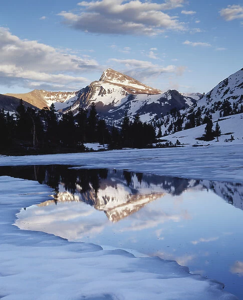 CTF-0411. California, Sierra Nevada Mountains, Dana Peak reflecting in a frozen lake