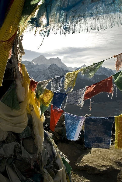 Nepal, Gokyo Ri. Prayer flags on the summit of Gokyo Ri in the Everest region of