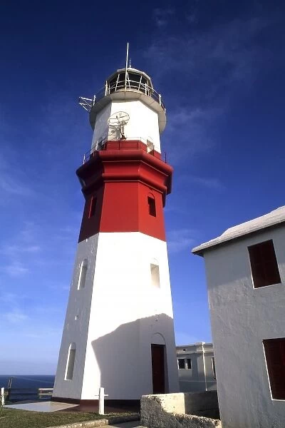 Red and white St. Davids Lighthouse in Bermuda