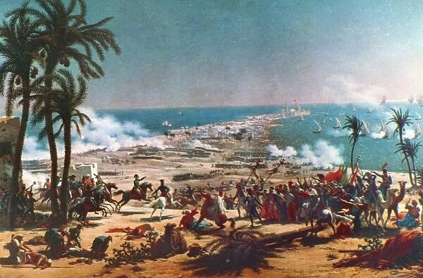 BATTLE OF ABOUKIR, 1799. The Battle of Aboukir Bay, 25 July 1799. Oil on canvas